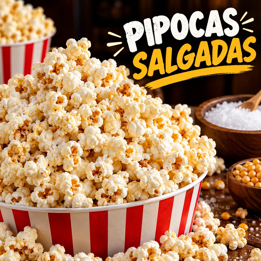 Balde listrado cheio de pipoca salgada